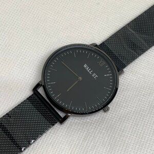 Wall St men’s black tone dial watch 40mm quartz analog mesh band running